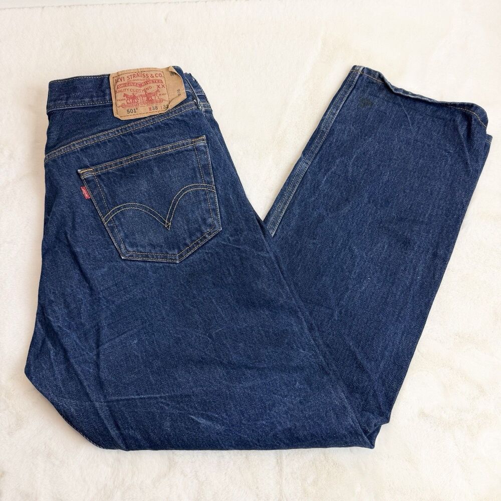 Levi’s 501 Straight Leg Cotton Rigid Denim Blue Jeans Button Fly Men’s 38x32